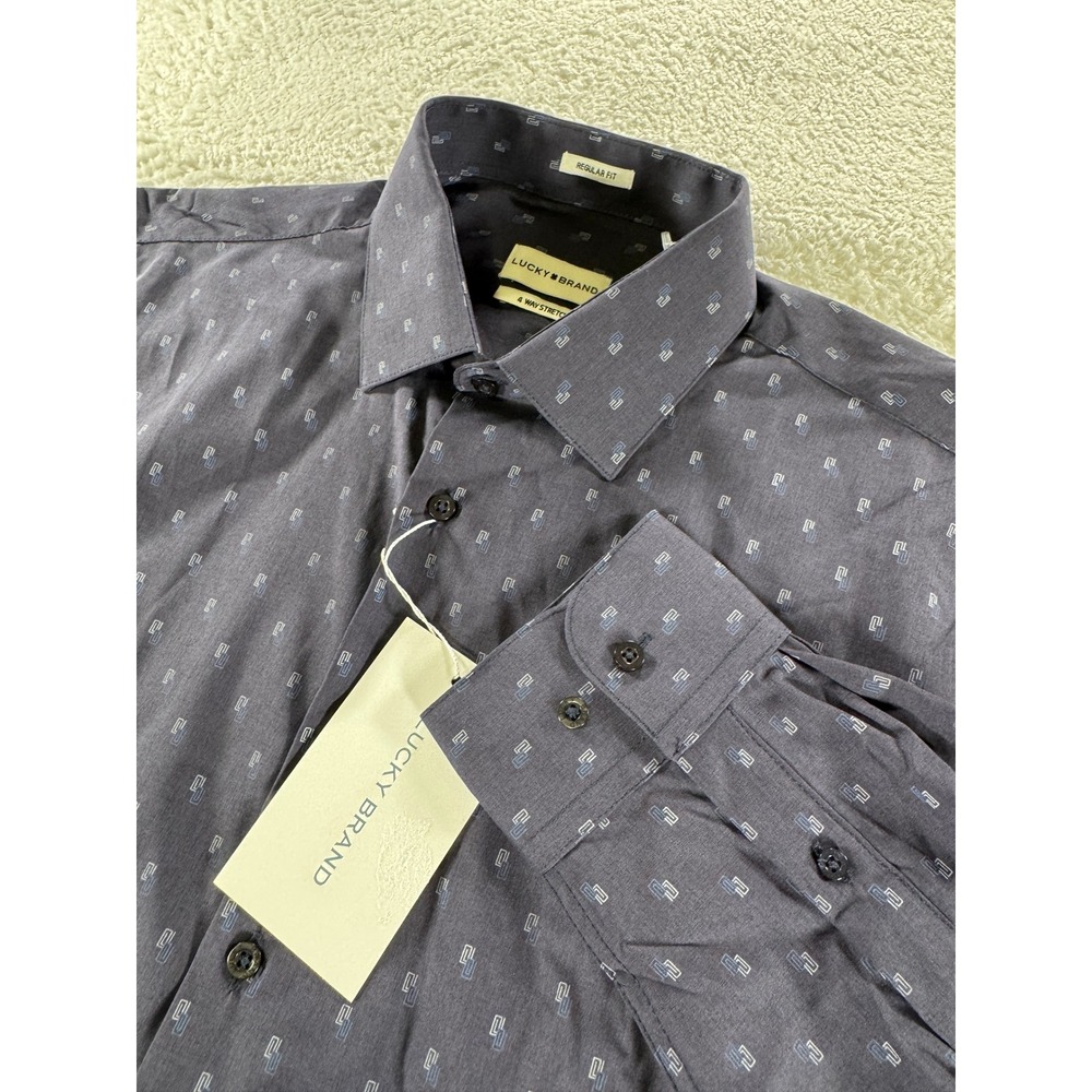 Lucky Brand 4 Way Stretch Button Up Dress Shirt Blue‎ M 15-15 1/2 32/33 NEW NWT